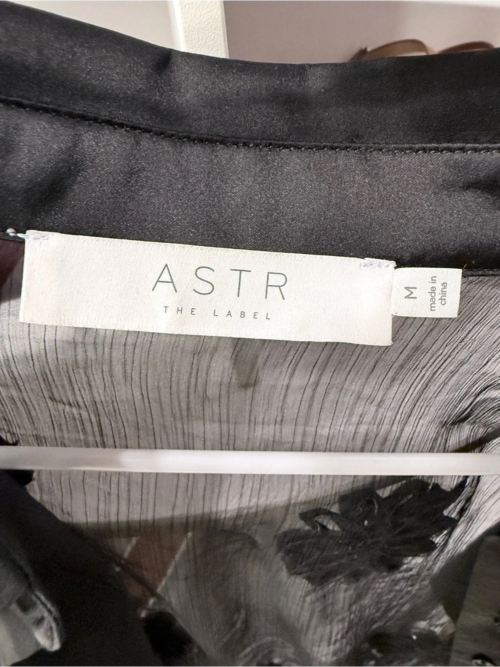 Astr Black Sheer Floral Appliqué Button-Down Shirt - Picture 2 of 3